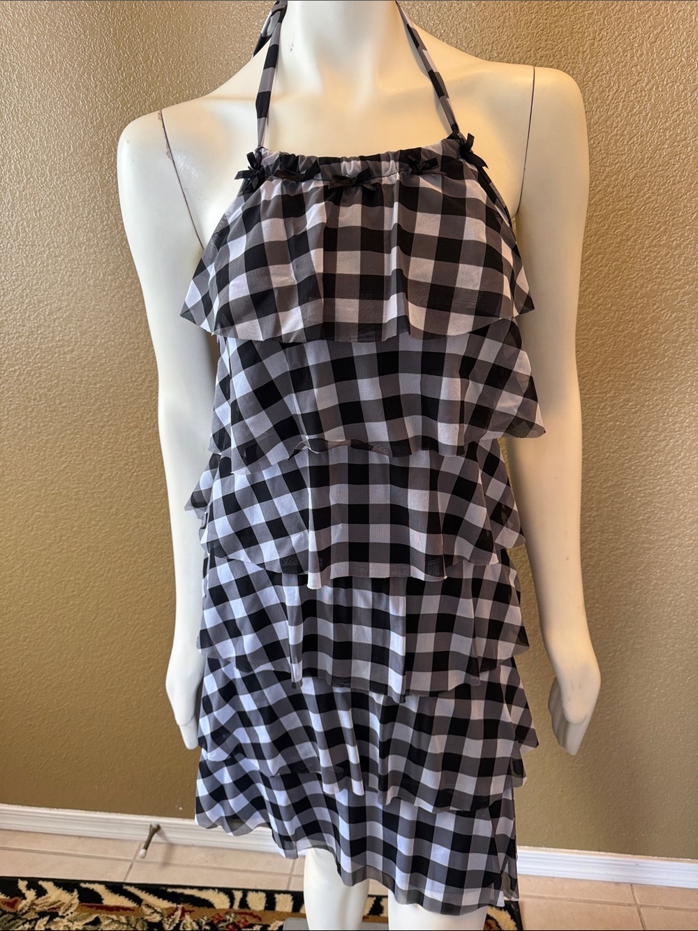 Betsey Johnson Black and White Gingham Ruffle Swim Coverup